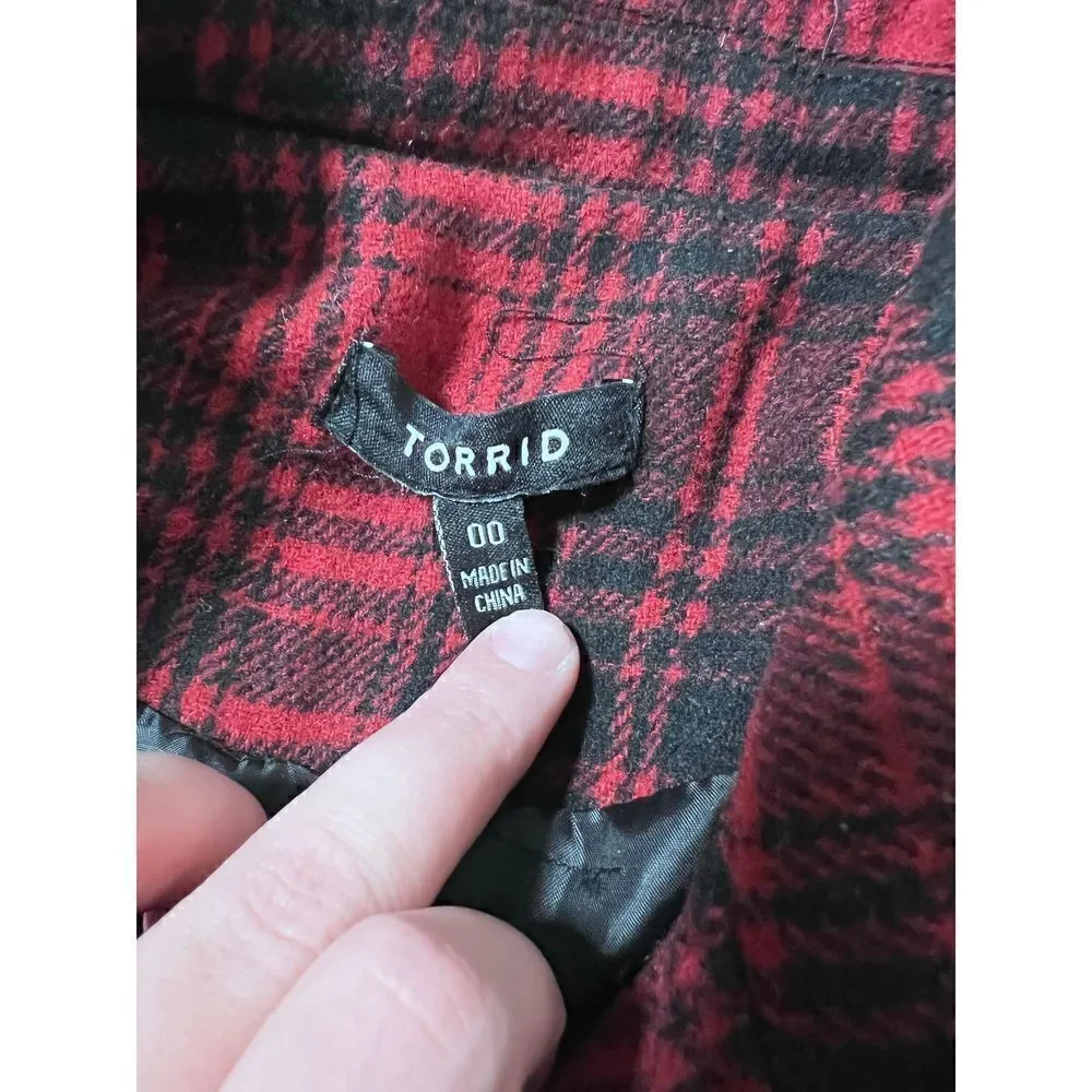 TORRID Buffalo Plaid Red Black Check Moto Bomber Jacket 00 M L